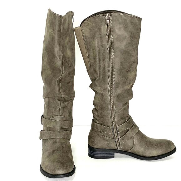 Whitemt. ERICA Women’s Low Heel Mid-Calf Riding Boots Old Olive Green - Picture 6 of 12